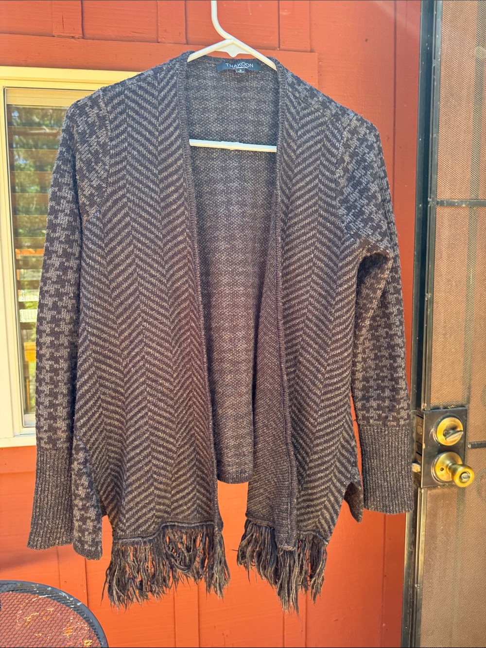 Thakoon Charcoal Chevron Fringe Open Cardigan